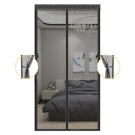 Heavy Duty Magnetic Mesh Screen Door for Patio, Fits 36x82in Doors, 38x83in Screen Size-Black, with Magnets and Magic Storage Belt for Sliding Glass Doors (Fits Door Size 36"x82")