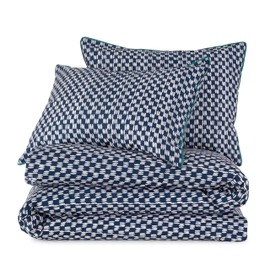 Novogratz Petite Painted Check 144 Thread Count 100% Cotton Percale Fun, Soft, Cozy, Easy Care, Vibrant Geometric Pattern Printed Comforter Set, Deep Indigo, King