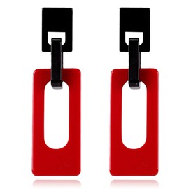 Boho Lightweight Retro Simple Acrylic Splicing Rectangle Earrings for Women Creative Exaggerated Statement Dangle Drop Earrings Jewelry (Black Red)
