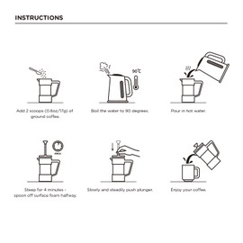 Teranuvo Glass French Press Coffee Maker - 350ML / 12 oz / 3 Cups, Heat Resistant Borosilicate Glass, 4 Filter Screens, Ergonomic Pouring Handle, Classy Design