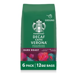 Starbucks Ground Coffee, Dark Roast Hot or Iced Coffee, Decaf Caffè Verona, Six 12 oz Bags​
