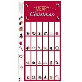 Plush Addict Christmas 2021 Advent Calendar Fabric Panel - Red Gold Metallic - 60cm Panel