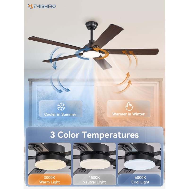 ZMISHIBO 60" Ceiling Fans with Lights, Black Modern Ceiling Fan