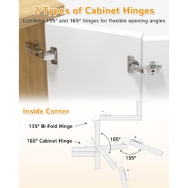 Chibery 2 Pair 135 Degree & 165 Degree Hinges Kit for Pie Corner Cabinets, Hidden Lazy Susan, Face Frame Self Closing, Clip On, Smooth Slow Close, Concealed Mount for Bi-fold Door, Kitchen Cupboard