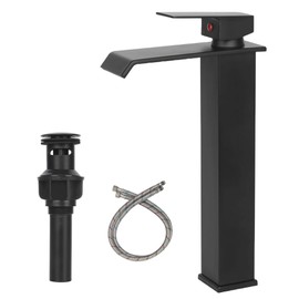 Matte Black Vessel Sink Faucet for Sink 1 Hole Single Handle Deck Mount Bathroom Sink Faucet Bowl Sink Mixer Tap with Pop Up Drain Combo Vanity RV Bar Sink Faucet