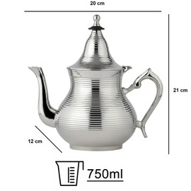 Marrakech Oriental Decorative Teapot Tea Maker with Strainer Insert 750 ml | Nadima Teapots Silver 21 cm Large for Moroccan Mint Tea | Tea Container as Ramadan Iftar Decoration in the Living Room or