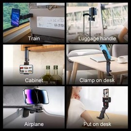 Generic 360 Travel Flight car Airplane Multipurpose Phone Camera Holder Mount Stand Pocket Size Essential Accessory Handsfree, Black