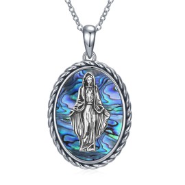 Fuguangju Virgin Mary Necklace 925 Sterling Silver Virgen De Guadalupe Necklace Religious Necklace for Women