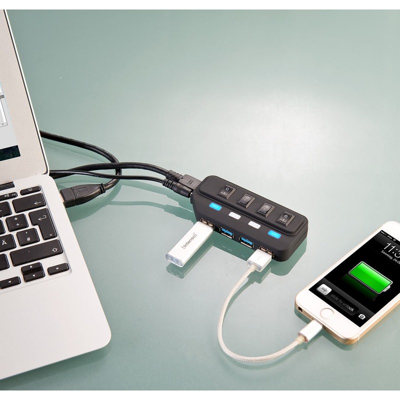 Xystec USB3 Distributor: Active USB 3.0 Hub with 4 Ports,
