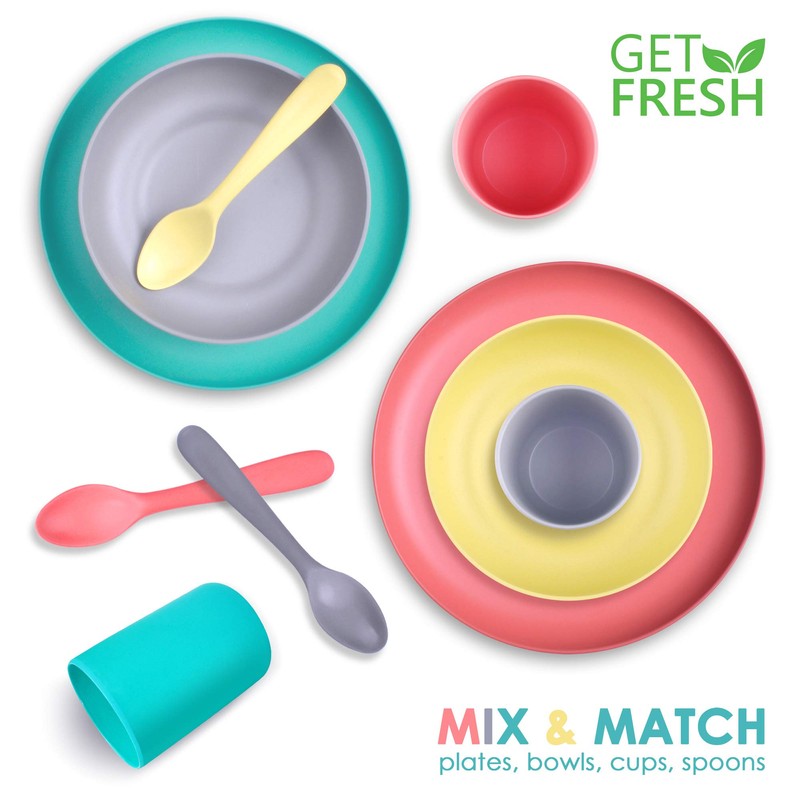 GET FRESH Bamboo Kids Plates Set 4-pack Reusable Dinner Plates