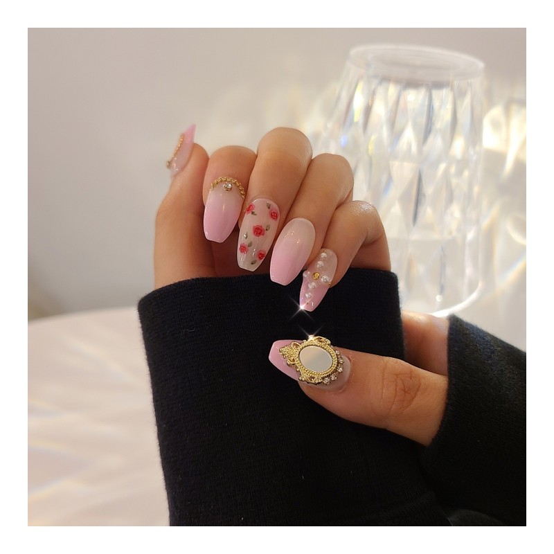 Antique pink gradient handmade nail tip - Almond / 엔틱
