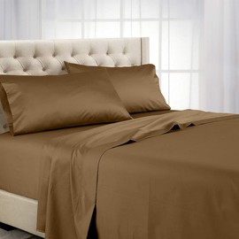 sheetsnthings Un-Attached Waterbed Sheet Set, 100% Cotton -Solid Taupe, California King Size- 600TC, Soft Waterbed Sheets
