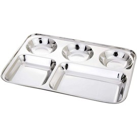LINASO Stainless Steel Rectangular Thali Plate, 5 compartment Thali, Mess Trays, Kids Lunch and Dinner