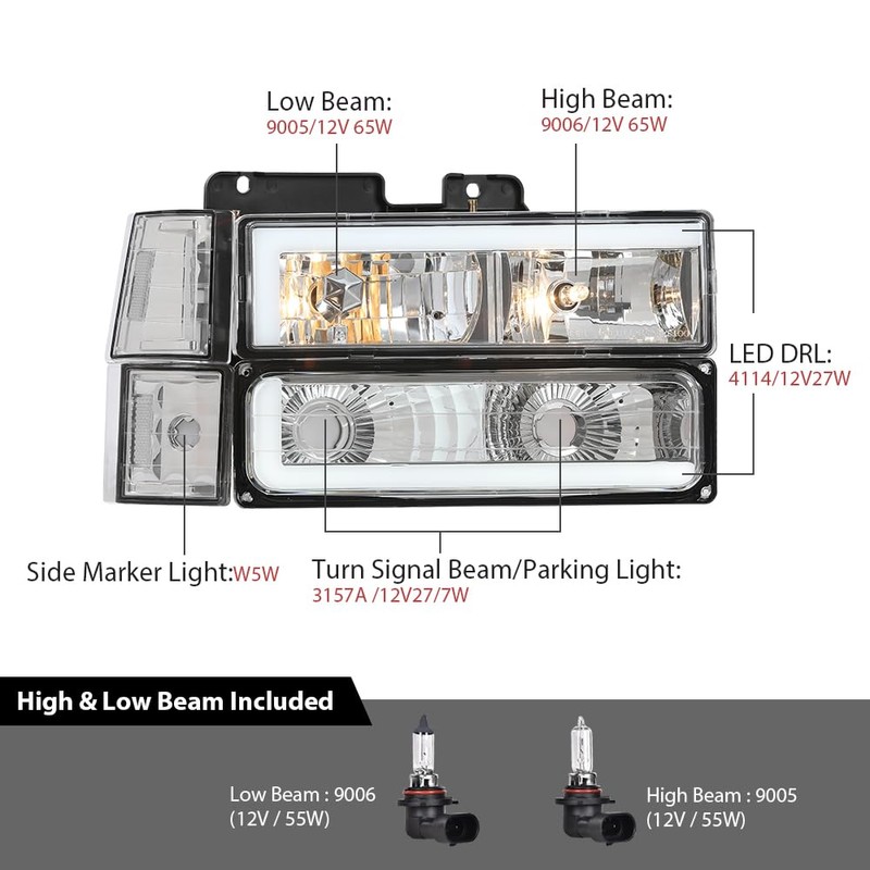 DOTCOM LED Headlights w/Bulbs Pair,Compatible with 1994-1999 GMC C1500 K1500