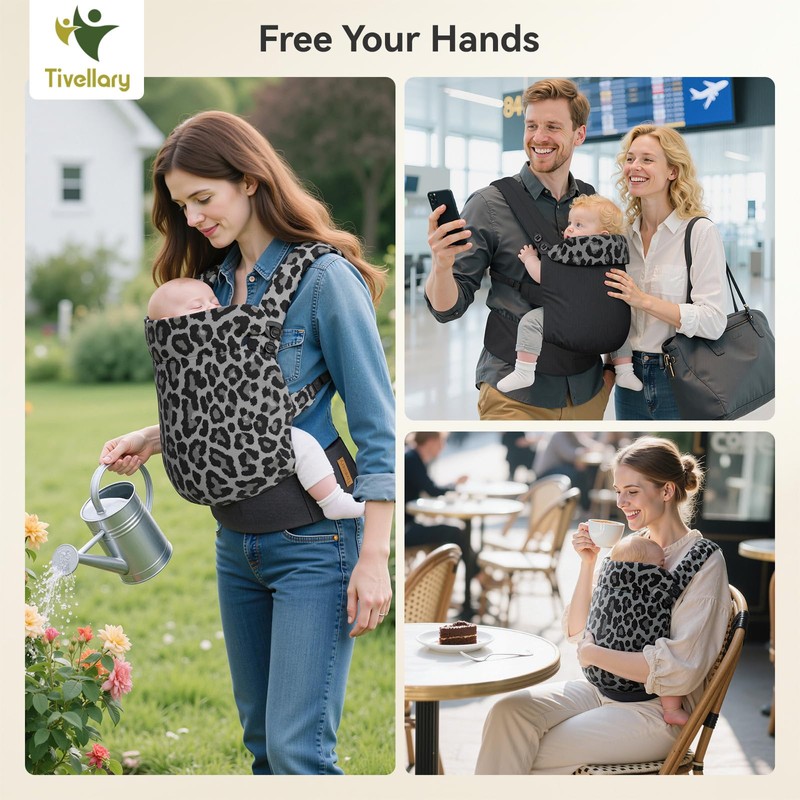 Tivellary Reversible Baby Carrier – Black Solid & Leopard Print;