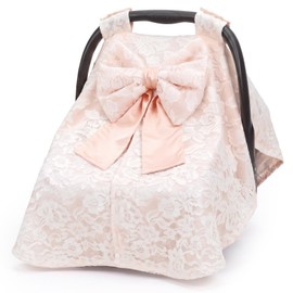 Chumia Baby Car Seat Canopy Cover Car Seat Cover for Girls Boys with Bow Stroller and Cart Covers Carseat Nursing Covers for Infant Newborn Gift, Pink