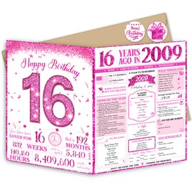 Blazeon Jumbo 16th Birthday Card for Girls, Funny 16th Birthday Party Decorations for Her, Happy 16 Year Old Birthday Gifts for Daughter, Double-Sided with Two Stickers