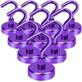 E BAVITE Strong Magnetic Hooks Heavy Duty, 22Lbs Rare Earth Magnets for Refrigerator, Home, Kitchen, Office, Cruise – 10 Pack(Purple)
