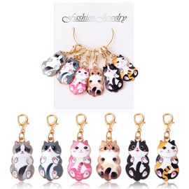 6Pcs Cat Stitch Marker Removable Cute Crochet Charms Locking Alloy Knitting Marker with Lobster Clasp Funny Animal Pendant Knitting Accessories for Weaving Sewing Jewelry Making Crafts Supplies