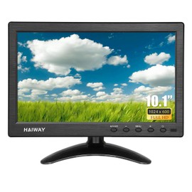 Haiway 10.1 inch Security Monitor, 1024x600 Resolution Small HDMI Monitor Small Computer Monitors with Remote Control with Built-in Dual Speakers HDMI VGA BNC Input for Gaming CCTV Raspberry Pi PC