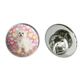 Maltese Puppy Dog Hearts Love Metal 0.75" Lapel Hat Pin Tie Tack Pinback