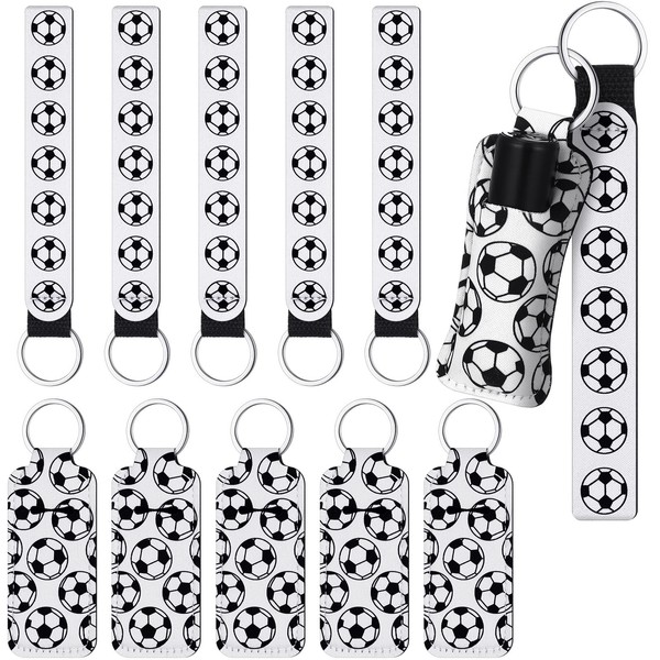 20 Pieces Soccer Chapstick Holder Keychains Lanyard Sets Include Lipstick Holder Keychains Soccer Portable Lipstick Holder and Wristlet Keychain Lanyard for Team Chapstick (White), Brown, 20 Count (Pack of 1)