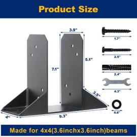SPACEEUP 4x4 Post Base 4 Pcs, Inner Size 3.6"x3.6" Wood Post Bracket, Heavy Duty Metal Powder Coated Post Anchor for Concrete, Black Post Sleeve for Deck Fence Pergolas Porch Railing Support
