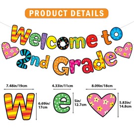 TTDQ Welcome to 2nd Grade Banner First Day of Second Grade Decorations Welcome Back to 2nd Grade Banner with Hanging Decorations Back to School Decorations 2nd Grade Classroom Decorations