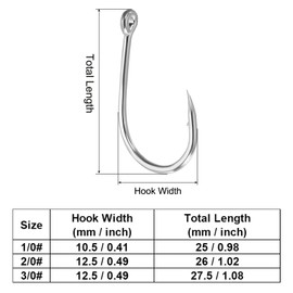 PATIKIL 1/0# Catfish Hooks, 50 Pack 0.4" Claw Fish Hook Fishing Hook High Carbon Steel J Shaped with Barbs for Freshwater Saltwater, Silver Tone