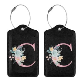 2 Pcs Letter C Luggage Tags for Suitcase, Unique Letters Tag, Travel Gifts for Privacy Cover ID Label with Stainless Steel Loop and Address Card