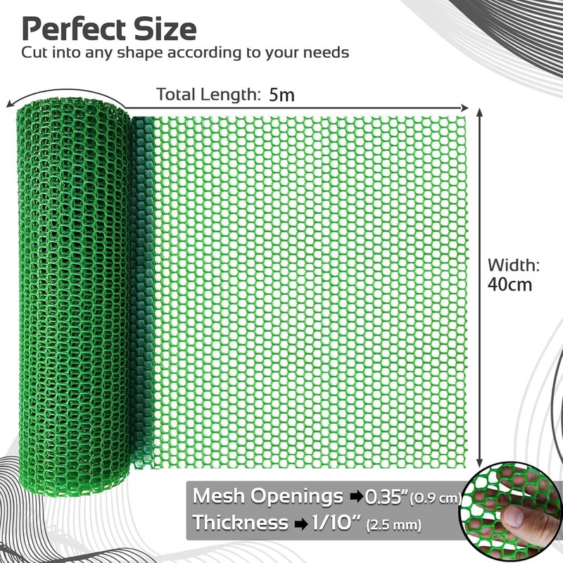 Upgraded Chicken Wire Fence Mesh - 40CM x 500CM Black/Green/White