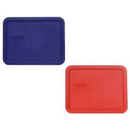 Pyrex 7211-PC 6-Cup (1) Navy Blue and (1) Poppy Red BPA-Free Plastic Lids - Made in USA