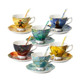 BTaT Porcelain Tea Cup Set - 6 Pieces, Includes Spoons, Perfect for Afternoon Tea