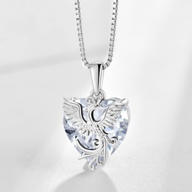 Starnny Heart Birthstone Chain Silver Women's 925 Infinity Necklace with 5A Cubic Zirconia for Women Mother Girlfriend Mum, Sterling Silver White Gold, Cubic Zirconia