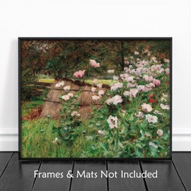 | Cottage Garden, Vintage Wildflower Landscape Print - Pink Farmhouse Wall Art, European Decor, Impressionist Flower Art (Unframed 5x7 Print)
