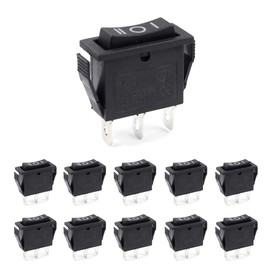 10PCS 3 Position 3 Pin on/Off/on Rocker Switch, AC 16A/250V 20A/125V Terminal SPDT, Metal Black Plastic 3 Toggle Switch