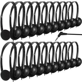 Wensdo Kids Headphones Bulk 25 Pack for School Classroom K-12, Wholesale Wired Adjustable Headsets for Students Teens Children Gift and Adult (Black)