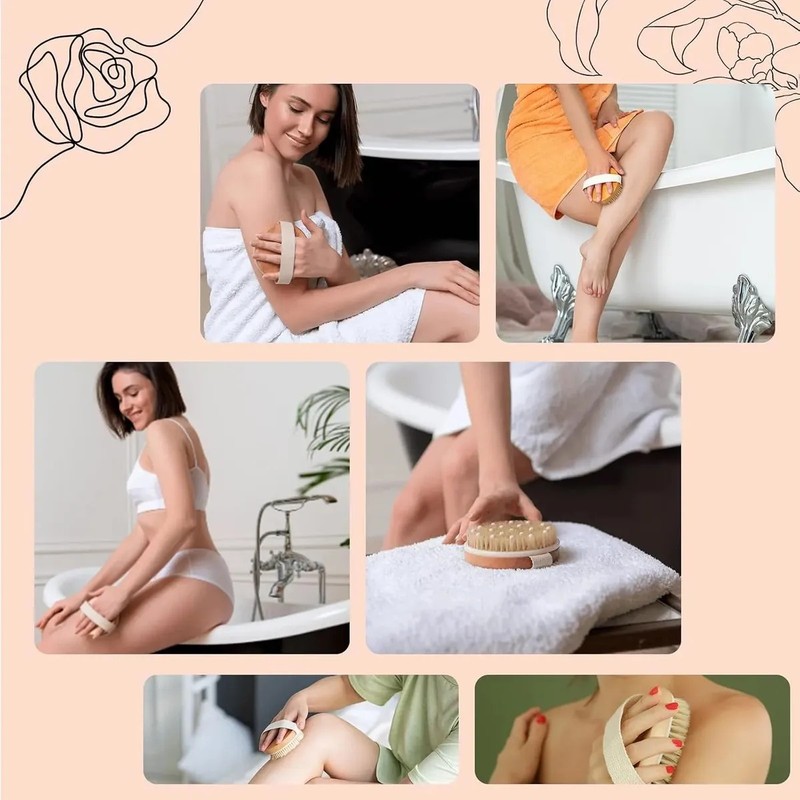 Cepillo corporal de cerdas naturales para masaje, exfoliación en seco,