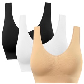 BESTENA Sports Bras for Women, 3 Pack Seamless Removable Pads Wire-Free Sleep Bras, Yoga Bra, Comfort Bra
