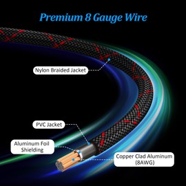 8 Gauge Wire 20FT, Primary Automotive Power or Ground Wire, Battery Cable, Nylon Braided Jacket, Copper Clad Aluminum, Car Audio Amplifier RV Trailer Electrical Wire, with 10 Heat Shrink Tubing, Black