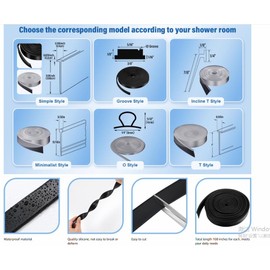 Treela Swing Doors Bathroom Seal 108 Inch Shower Door Strip Silicone Bottom Waterproof Sweep Replacement Seal for Home Bathroom Shower(Black,Simple Style)