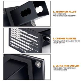 Xprite Aluminum Trailer Hitch Cover, Heavy Duty 2 Inch Tow Rear Receivers Plug Covers Guard, USA American U.S. Retro Flag Metal Emblem, for Pickup Trucks SUV Cars