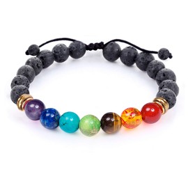 7 Chakra Adjustable Healing Bracelet with Stones, Volcanic Lava, Mala Meditation Yoga Bracelet - Men's and Women's Essential Oil Diffuser Jewelry