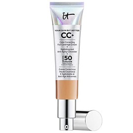 IT Cosmetics Full Coverage Foundation with SPF 50 Protection, Enriched with Hyaluronic Acid & Vitamin E, Your Skin But Better CC+ Cream, Shade: Tan, 32ml