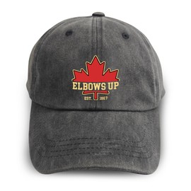 Elbows Up Hat, Washed Gray Elbows Up Canada Hat Maple Leaf, Adjustable Cotton Baseball Cap for Women Men Outdoor