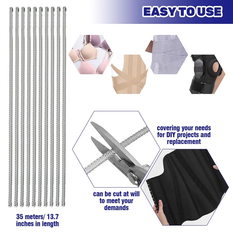 Waltool 140Pcs Spiral Metal Boning with Boning Tips Set, 5mm