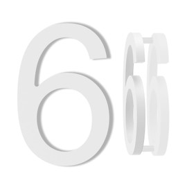 DEWEL House Numbers for Outside, 6 Inch Modern Floating Address Numbers for Farmhouse, Street, Front Door, Weatherproof, Easy to Install with Template, White(House Number 6)