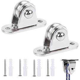 Pulley for ropes, pulleys, 2 pieces, standing block pulley, pulley with duplex bearings, cable pulley with ball bearings, with 4 screws and 4 white plastic sleeves, standing block pulley for use