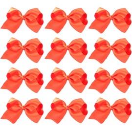 ScarvesMe 12pc Boutique Baby Girls Teens Women Solid 8" Hair Bows (Orange)