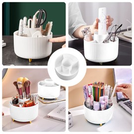 Diesisa Diesisa Makeup Brush Holder Organizer,360° Rotating Makeup Brush Organizer,5 Slot Make up Brushes Cup for Cosmetics, Nail Polish, Art Supply, Bathroom Vanity Desktop Organizer - White